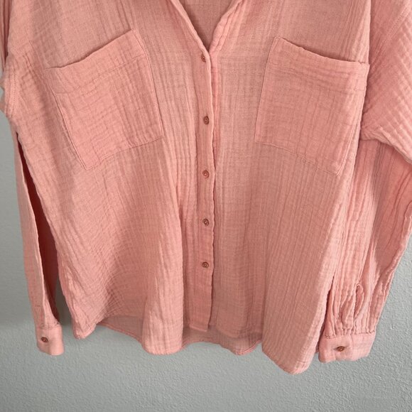 Eileen Fisher Petite Organic Cotton Button-Up Plisse Shirt Size PL - Picture 4 of 12